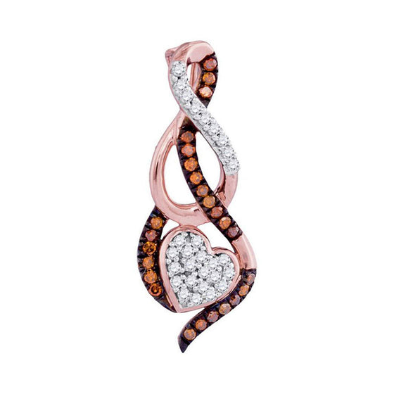 10k Rose Gold Womens Round Red Color Enhanced Diamond Heart Pendant 1/6 Cttw
