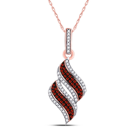 10k Rose Gold Womens Round Red Color Enhanced Diamond Cascading Fashion Pendant 1/3 Cttw