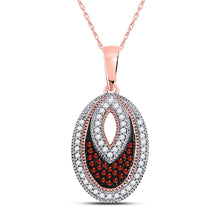 10k Rose Gold Womens Round Red Color Enhanced Diamond Oval Pendant 1/5 Cttw