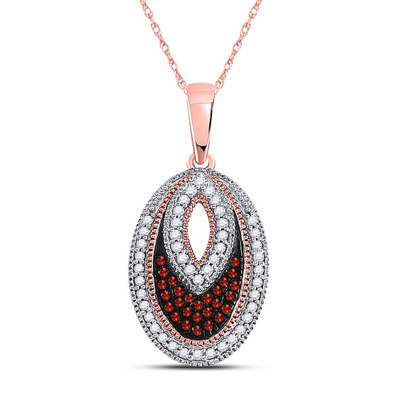 10k Rose Gold Womens Round Red Color Enhanced Diamond Oval Pendant 1/5 Cttw