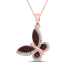  10k Rose Gold Womens Round Red Color Enhanced Diamond Butterfly Bug Pendant 1/5 Cttw