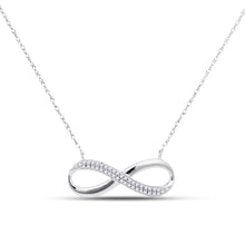  10k White Gold Womens Round Diamond Infinity Necklace 1/8 Cttw