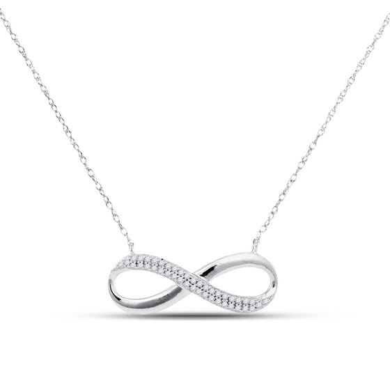 10k White Gold Womens Round Diamond Infinity Necklace 1/8 Cttw