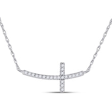  10k White Gold Womens Round Diamond Horizontal Cross Necklace 1/20 Cttw