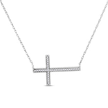  10k White Gold Womens Round Diamond Horizontal Cross Necklace 1/10 Cttw