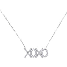  10k White Gold Womens Round Diamond XOXO Hugs Kisses Letter Necklace 1/5 Cttw