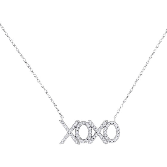 10k White Gold Womens Round Diamond XOXO Hugs Kisses Letter Necklace 1/5 Cttw