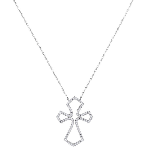 10k White Gold Womens Round Diamond Cross Pendant 1/4 Cttw