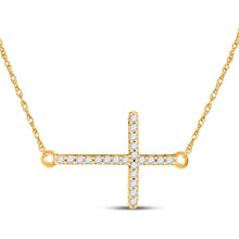  10k Yellow Gold Womens Round Diamond Horizontal Cross Necklace 1/20 Cttw