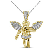  10k Yellow Gold Mens Round Diamond Angel Charm Pendant 1/6 Cttw