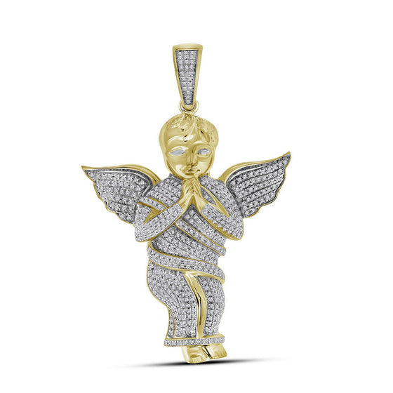 10k Yellow Gold Mens Round Diamond Angel Charm Pendant 1 Cttw