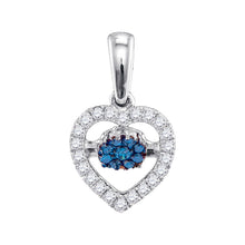  10k White Gold Womens Round Blue Color Enhanced Diamond Heart Pendant 1/6 Cttw
