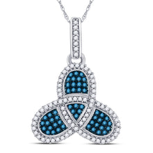 10k White Gold Womens Round Blue Color Enhanced Diamond Triquetra Pendant 3/8 Cttw