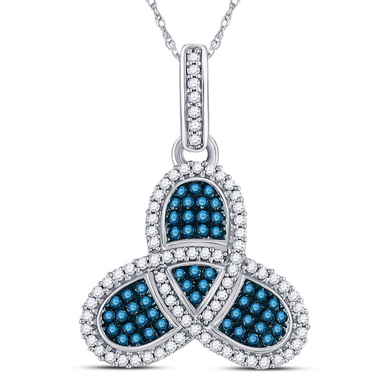 10k White Gold Womens Round Blue Color Enhanced Diamond Triquetra Pendant 3/8 Cttw
