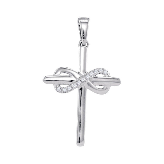 10k White Gold Womens Round Diamond Cross Infinity Pendant 1/20 Cttw