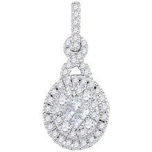  14k White Gold Womens Princess Round Diamond Cluster Pendant 1/2 Cttw