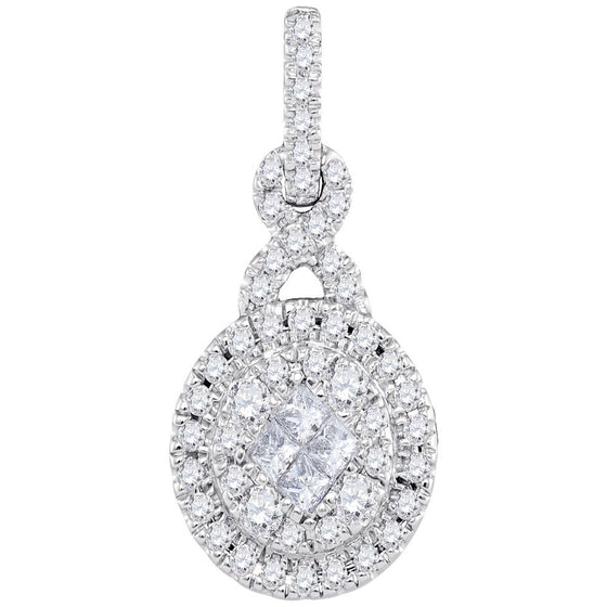 14k White Gold Womens Princess Round Diamond Cluster Pendant 1/2 Cttw