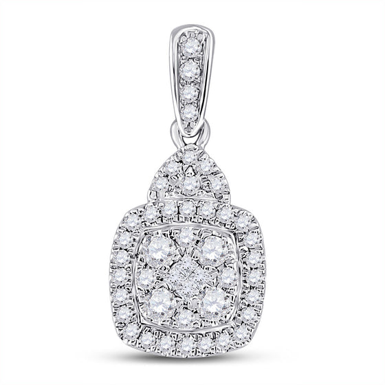 14k White Gold Womens Princess Diamond Fashion Cluster Pendant 3/8 Cttw