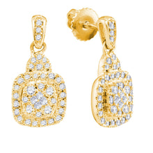 14k Yellow Gold Womens Princess Round Diamond Square Dangle Earrings 1/2 Cttw