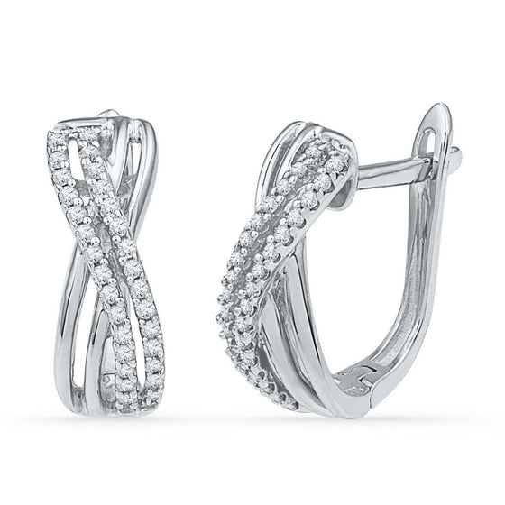 10k White Gold Womens Round Diamond Hoop Earrings 1/5 Cttw