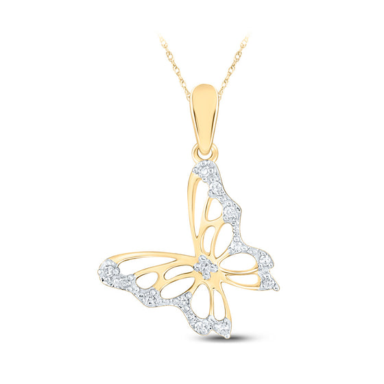 10k Yellow Gold Womens Round Diamond Butterfly Pendant 1/20 Cttw