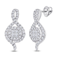  14k White Gold Womens Princess Round Diamond Cluster Earrings 1/2 Cttw